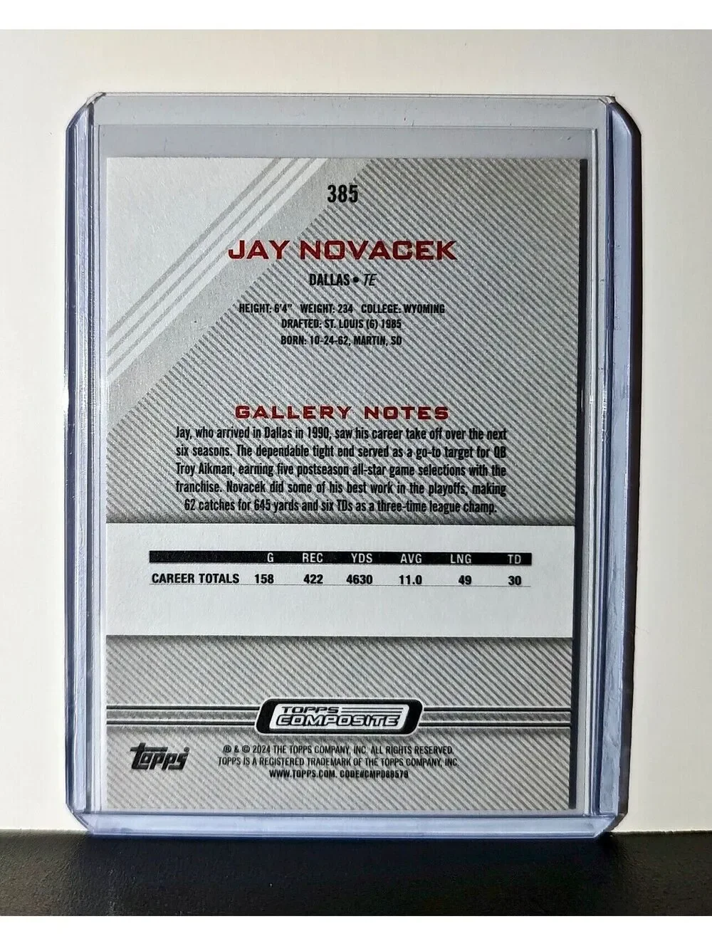 Jay Novacek 2023 Topps Gallery NFL #385 Card Dallas Cowboys